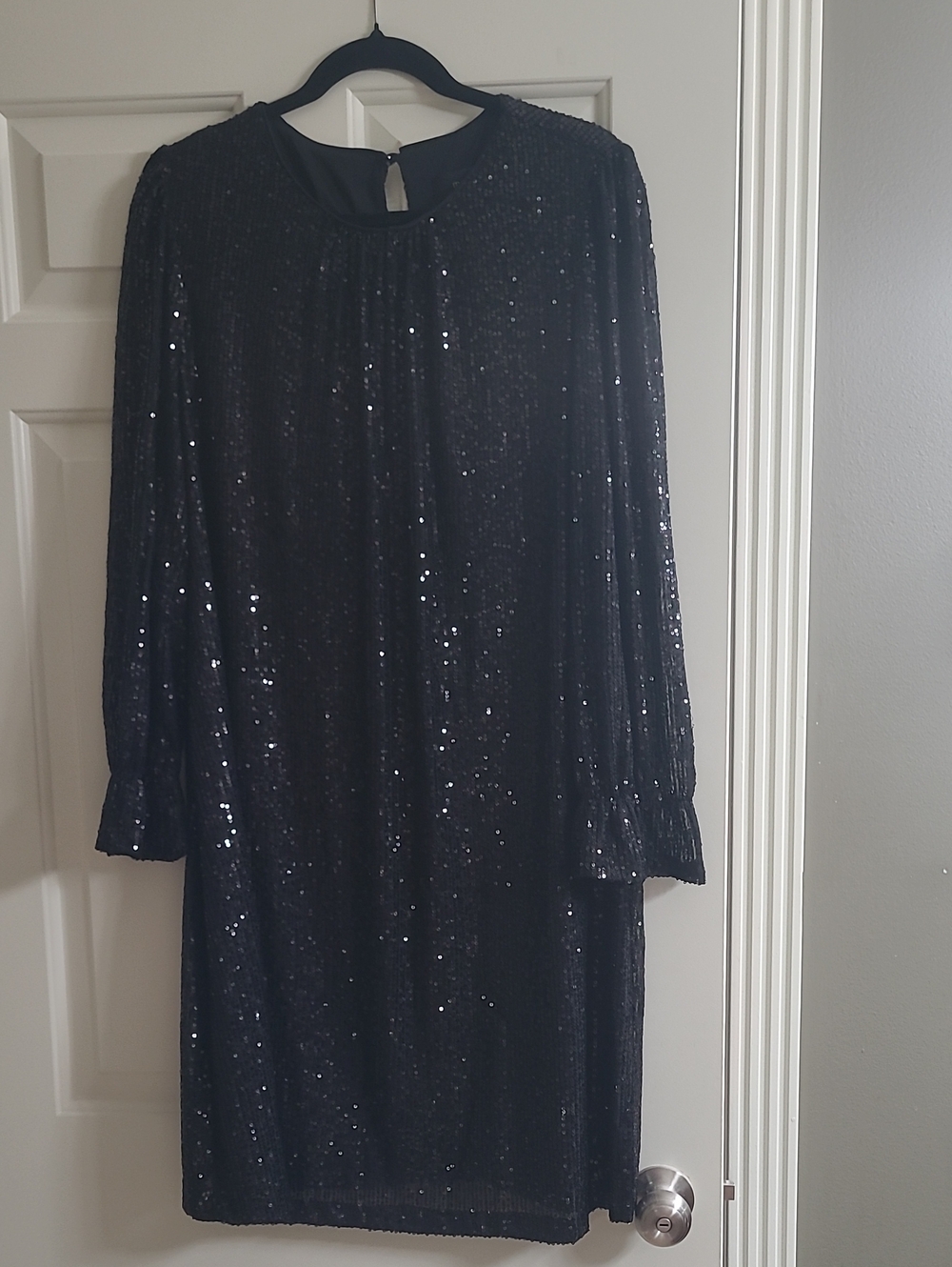 Black Sequin Long-Sleeve Shift Dress